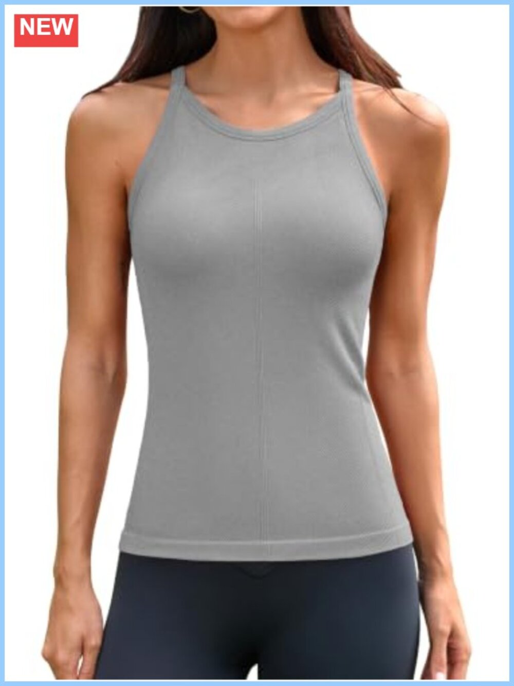 ATTRACO Ribflex Workout Tank Top with Built in Bra Ribbed Racerback Women